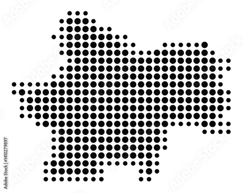 Symbol Map of the Departement Saone-et-Loire (France) showing the territory with a pattern of black circles
