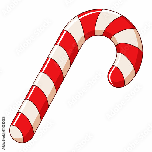 Candy cane with red and white stripes on a plain white background.