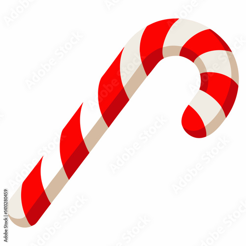 Candy cane with red and white stripes on a plain white background.
