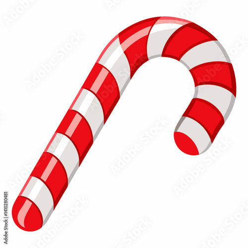 Candy cane with red and white stripes on a plain white background.