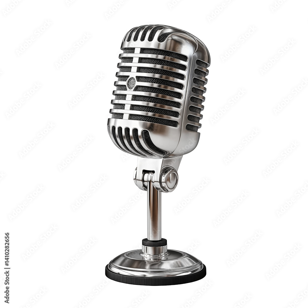 Fototapeta premium Classic chrome microphone on stand for vocal performance
