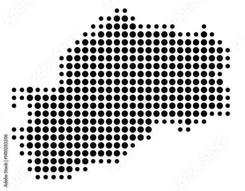 Symbol Map of the Departement Haute-Saone (France) showing the territory with a pattern of black circles