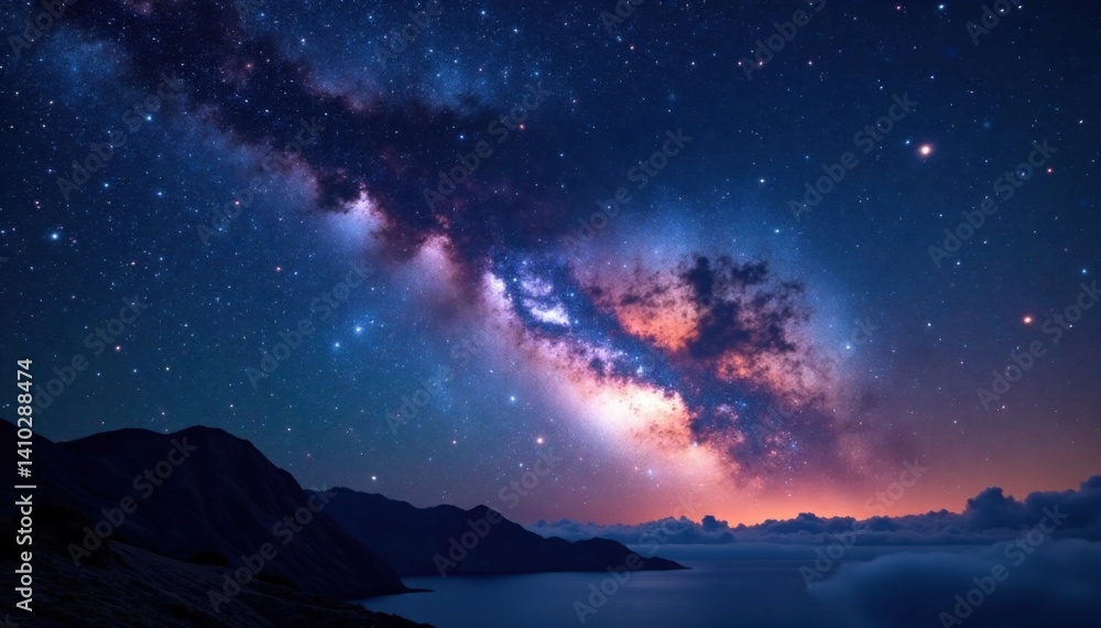 Fototapeta premium Milky Way galaxy with thousands of twinkling stars and planets, astronomy, galaxy, milky way