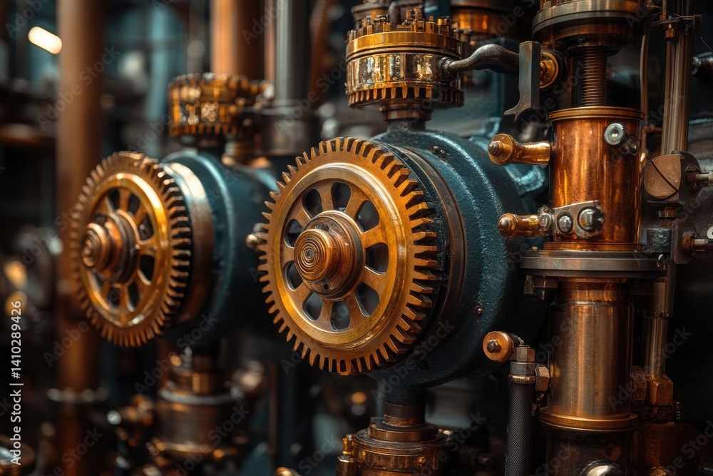 Machinery with Cogwheels and Valves in an Industrial Setting Machinery with Cogwheels and Valves in an Industrial Setting