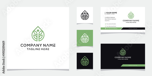 Luxury leaf and drop with line art style. premium cbd oil, marijuana, cannabis logo design and business card