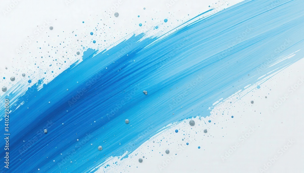 Fototapeta premium Vibrant blue paint streaks elegantly cascade across a crisp white sheet of paper, creating a striking contrast that highlights the fluidity and texture of the paint.