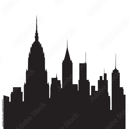 New York city silhouette of cityscape white background