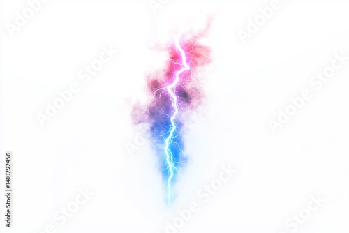 Colorful light streak with pink, purple, blue, and white smoke or cloud effect isolated on white