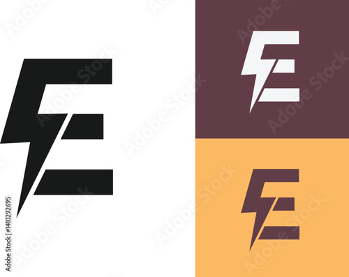 E Letter Logo Design With Lighting Thunder Bolt. Electric Bolt Letter Logo design