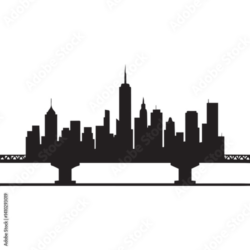 New York city silhouette of cityscape white background