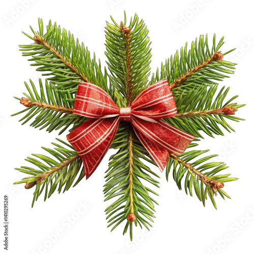 Obraz na płótnie christmas tree branch with red bow w salonie