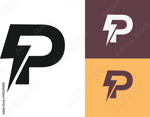 P Letter Logo Design With Lighting Thunder Bolt. Electric Bolt Letter Logo design