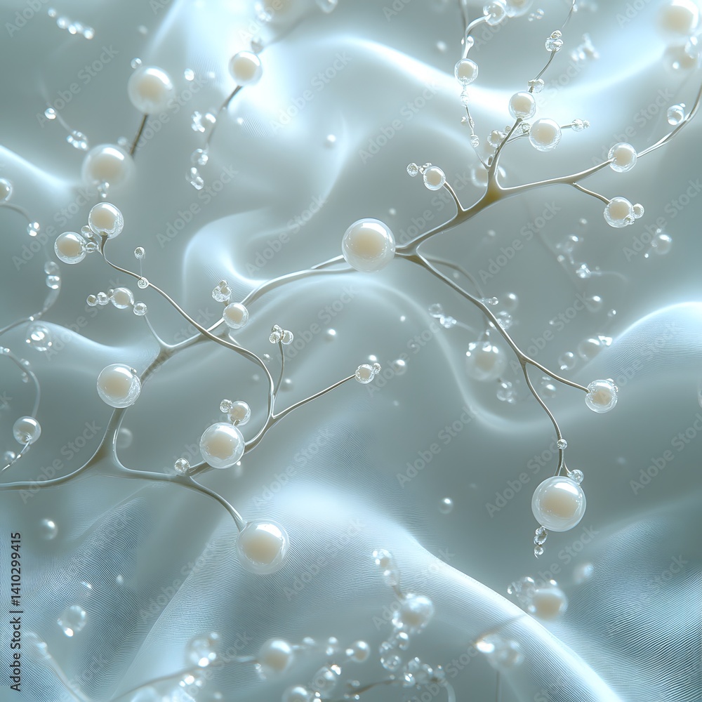 Obraz premium Elegant Pearls: Delicate pearls adorn slender branches, gracefully displayed against a backdrop of soft, shimmering fabric. A testament to beauty, serenity, and refined taste.