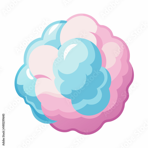Colorful cotton candy in pink and blue hues, fluffy and light, served on a stick against a blurred background.