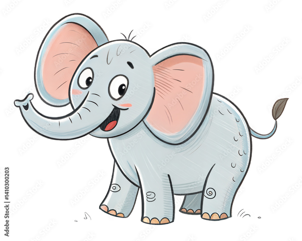 Fototapeta premium Cute cartoon elephant smiling happily on a white background
