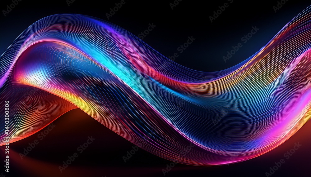 Fototapeta premium abstract fluid iridescent holographic curved wave in motion colorful gradient design on black background