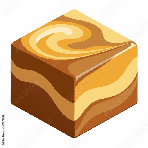 A cube of brown sugar placed on a clean white background, highlighting its rich color and texture.