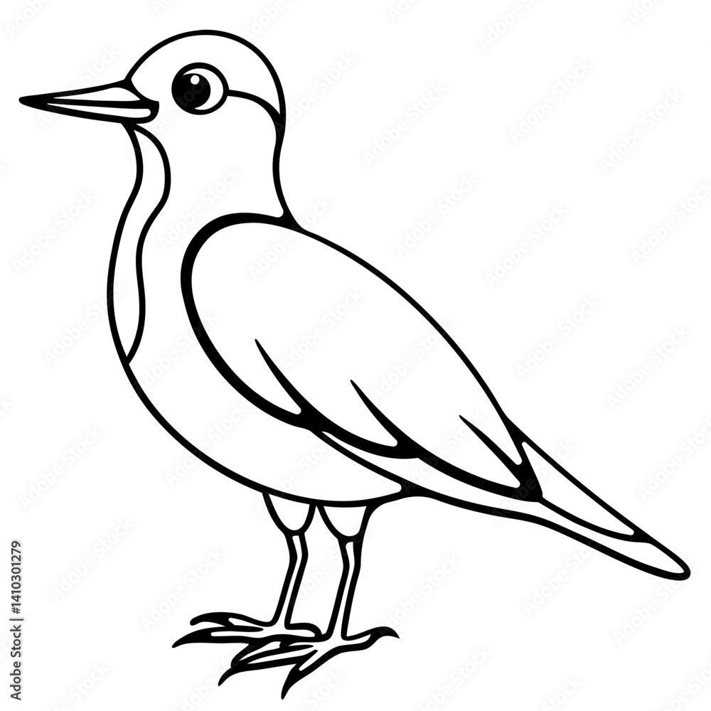Black and White Line Art Illustration of a Bird.