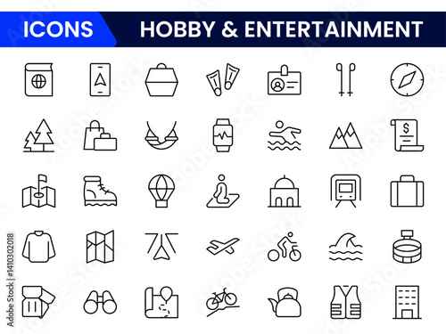 Hobby and Entertainment linear icon collection. Hobby, and Entertainment icons. Thin line icons collection. Vector illustration