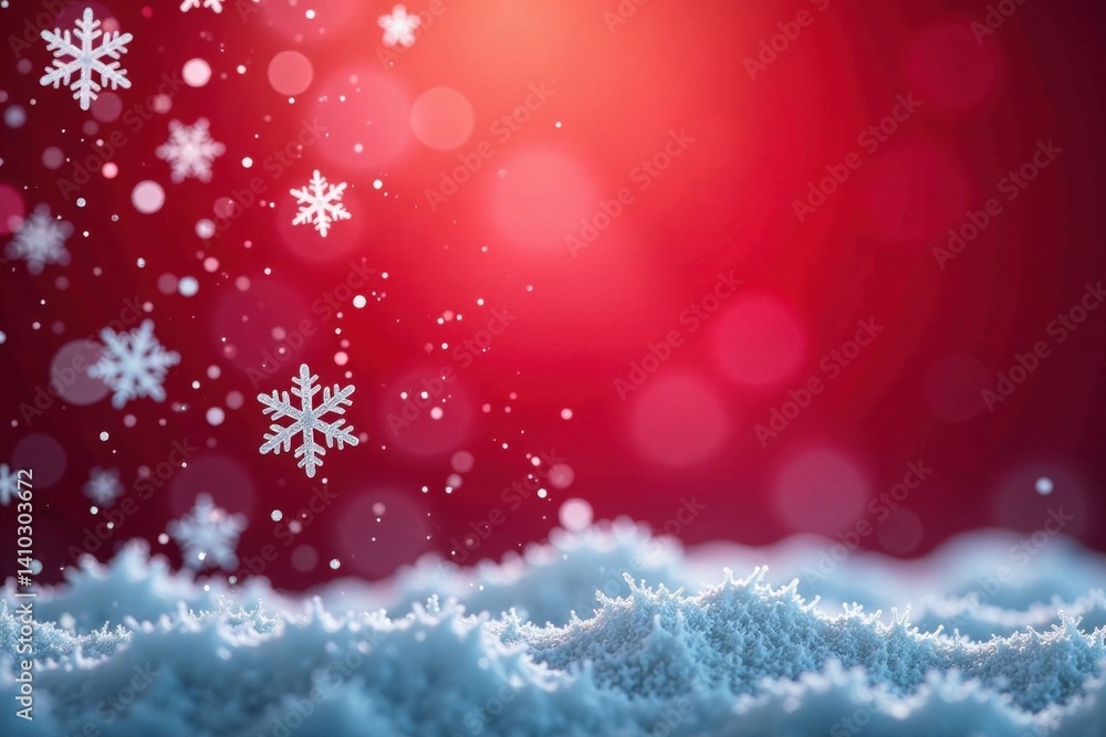 Icy snowflakes falling on warm red background , red, icy, snowflakes Icy snowflakes falling on warm red background , red, icy, snowflakes