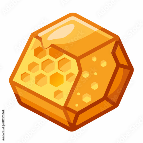 A honey cube topped with a drizzle of golden honey, placed on a wooden surface.