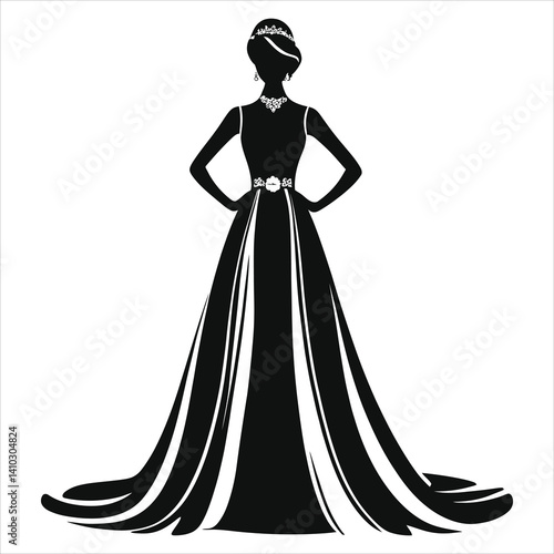 Elegant Silhouette of a Woman in a Wedding Gown/A sophisticated silhouette of a woman wearing a beautiful, full-length wedding gown.