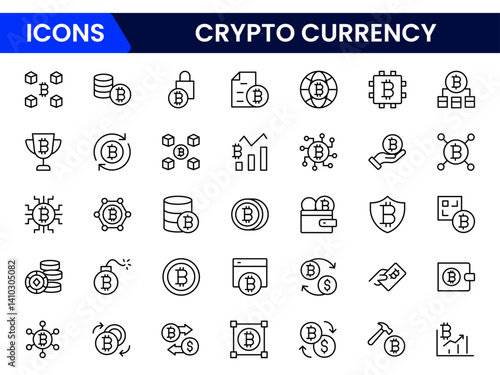 Crypto currency web icons in outline style. thin line icons such as donation, bitcoin encryption, donate, economist, banking, withdraw, tor, greed, exchange