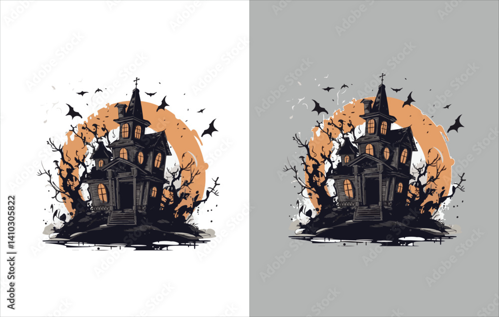 Halloween Vector , Halloween house Vector ,Horror Vector , Horror house Vector ,