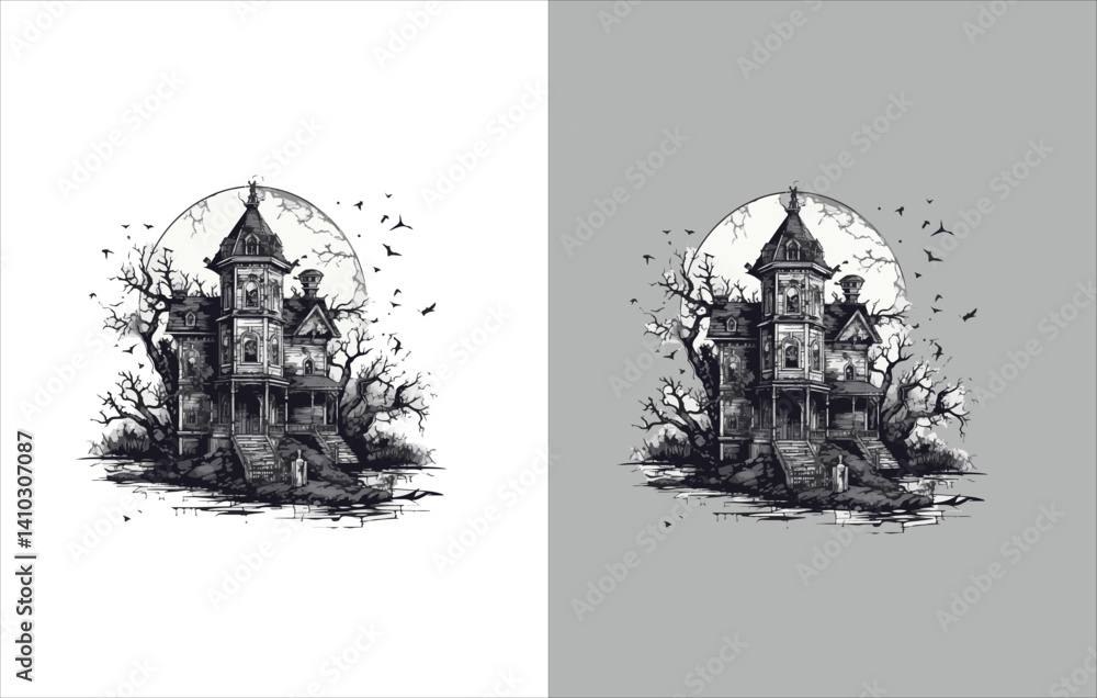 Halloween Vector , Halloween house Vector ,Horror Vector , Horror house Vector ,