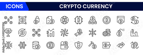 Crypto currency web icons in outline style. thin line icons such as donation, bitcoin encryption, donate, economist, banking, withdraw, tor, greed, exchange