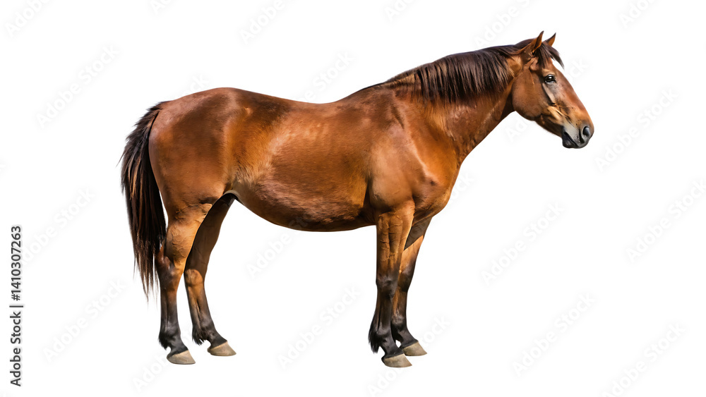 Fototapeta premium brown horse isolated on white background PNG. GENERATIVE AI