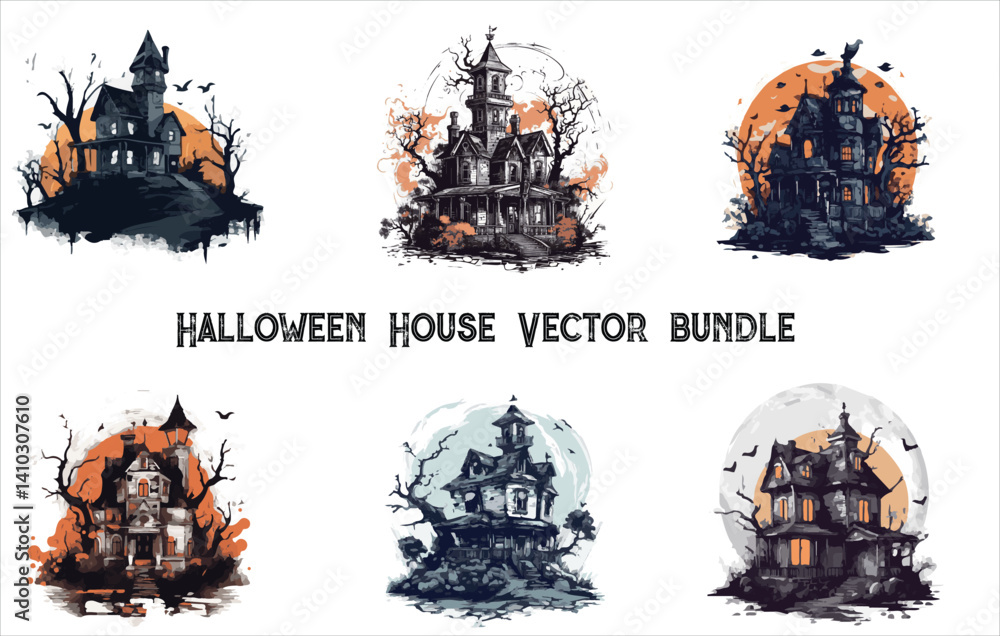 Halloween house vector bundle , Halloween house vector , Horror house vector bundle , Horror house vector , Horror house line icon.