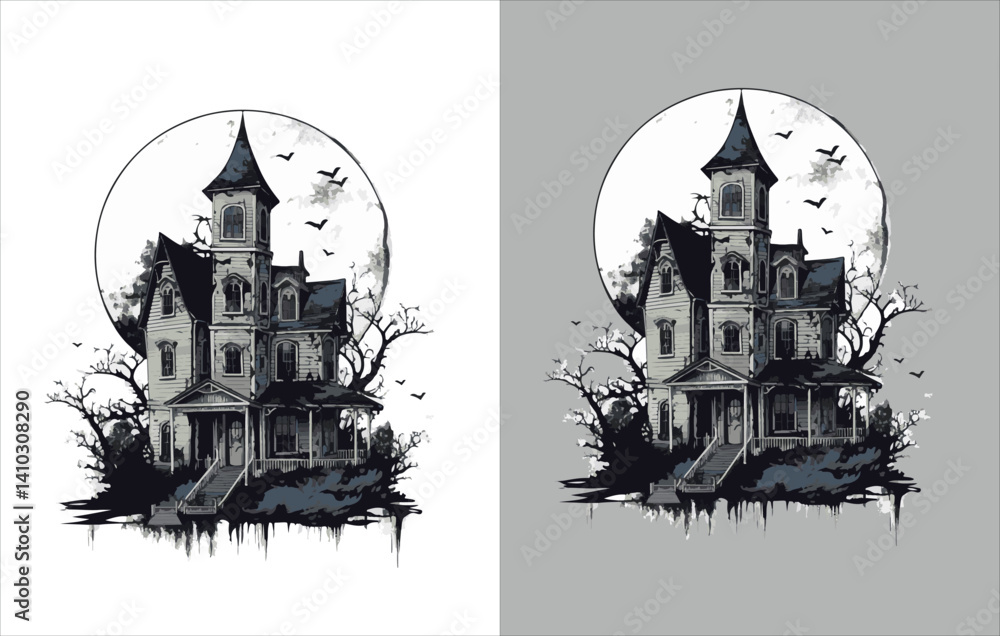 Halloween Vector , Halloween house Vector ,Horror Vector , Horror house Vector ,