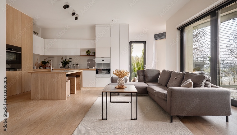 Fototapeta premium modern compact living room with kitchen