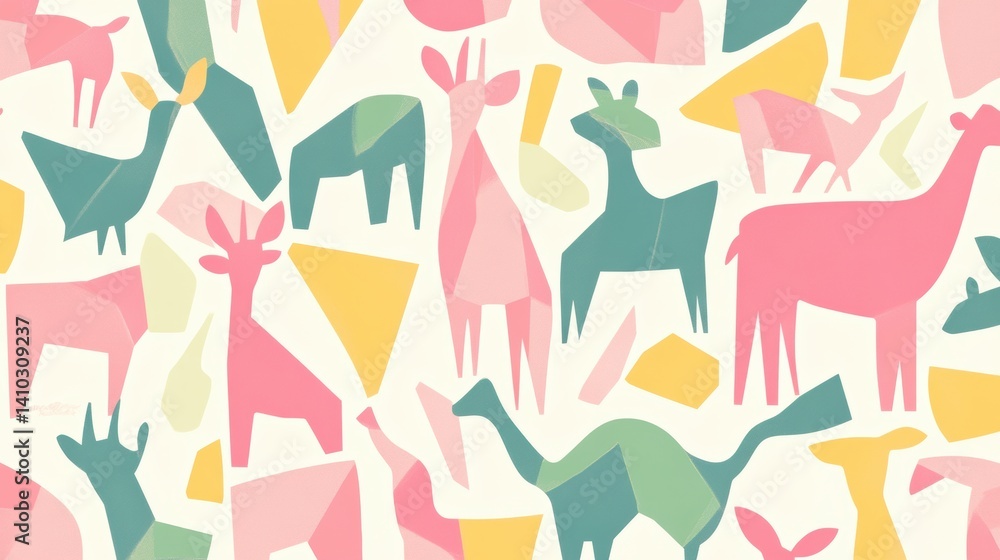 A vibrant collage of abstract animal shapes in various colors and patterns. A vibrant collage of abstract animal shapes in various colors and patterns.