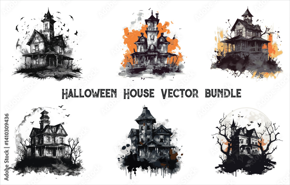 Halloween house vector bundle , Halloween house vector , Horror house vector bundle , Horror house vector , Horror house line icon.
