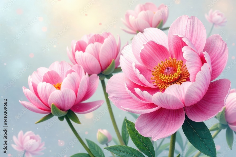 Delicate watercolor peonies, garden flowers, spring blooms Delicate watercolor peonies, garden flowers, spring blooms
