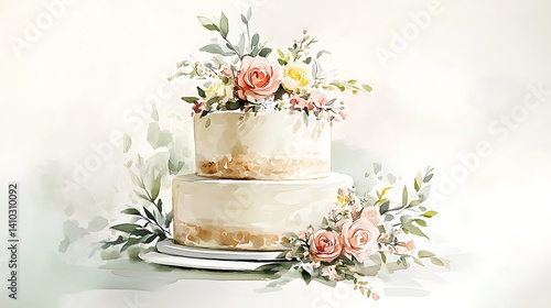 Elegant two-tiered celebration cake adorned with delicate floral arrangements.