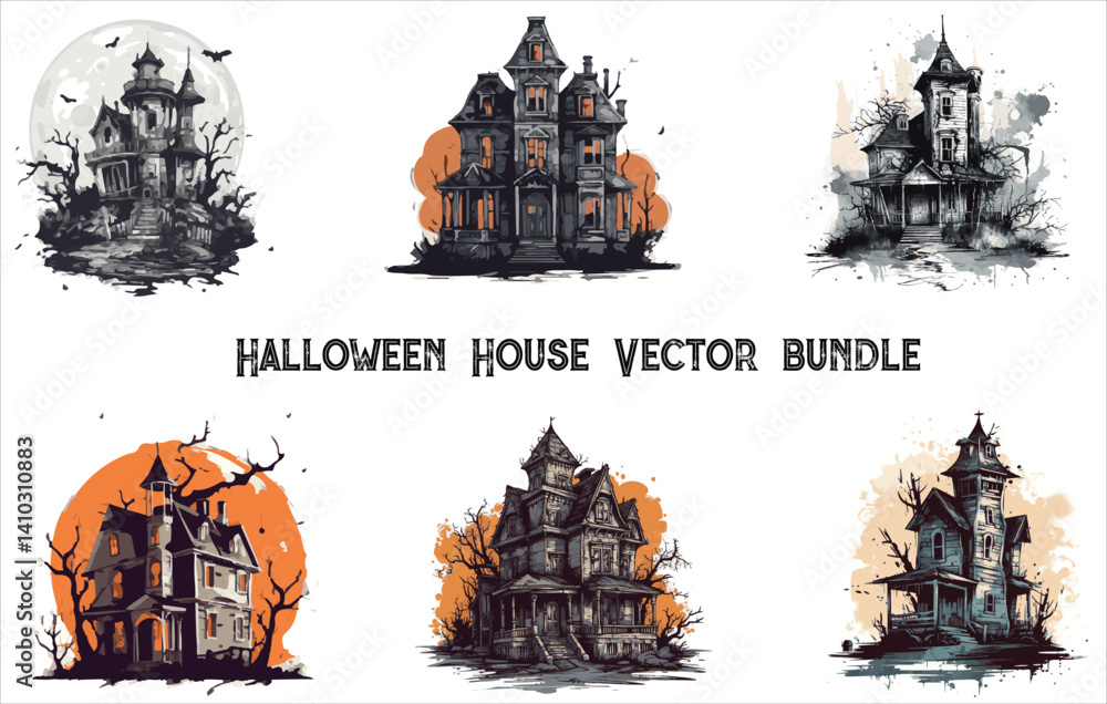 Halloween house vector bundle , Halloween house vector , Horror house vector bundle , Horror house vector , Horror house line icon.