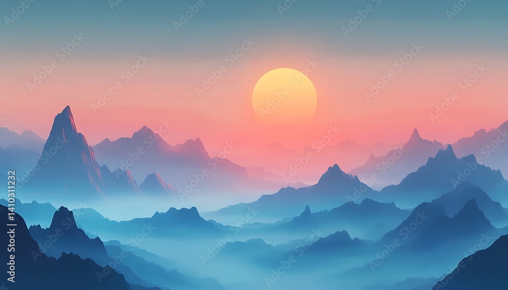 Fototapeta premium Serene Mountain Landscape at Sunset with Soft Gradient Sky