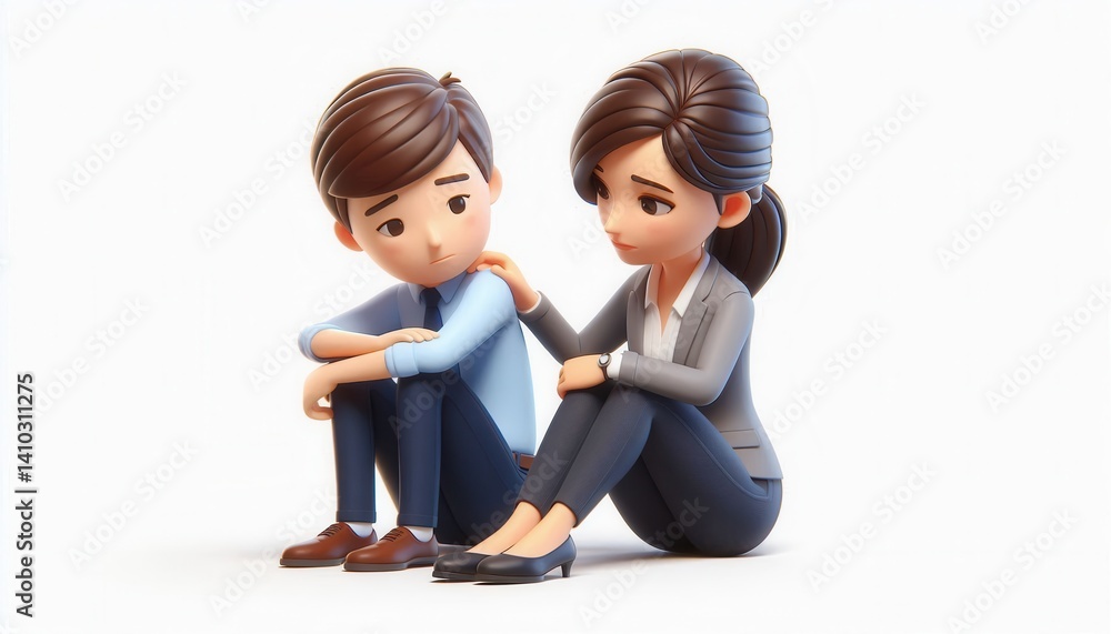 Emotional support scene office space 3d animation professional environment close perspective Emotional support scene office space 3d animation professional environment close perspective