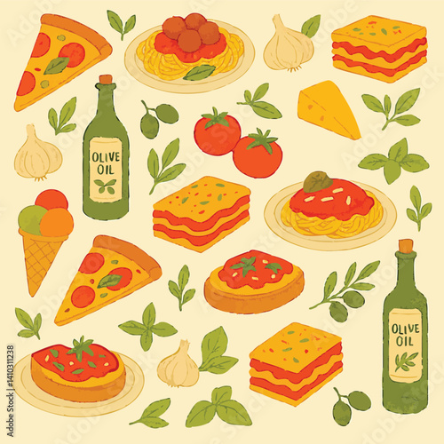 Italian Food Print Design in Vector