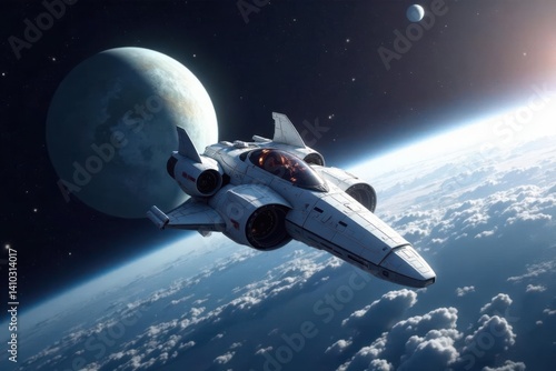 Wallpaper Mural Futuristic spacecraft orbiting a white planet , cosmos, celestial body Torontodigital.ca