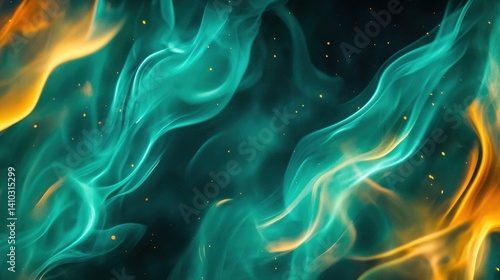 Abstract Smoke Patterns in Turquoise and Orange for Background Design