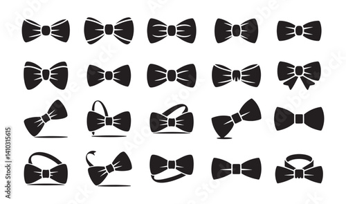 Bow tie collection set silhouette vector illustration on white background