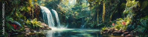 Lush Tropical Rainforest with Waterfalls and Crystal Clear Water