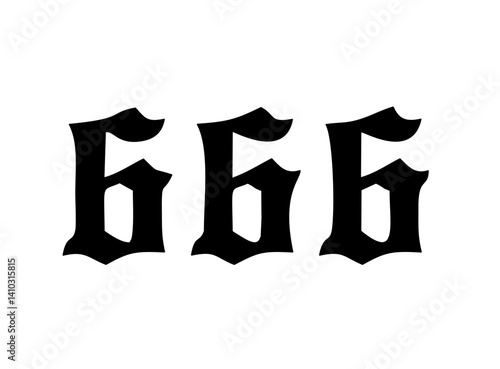Vector isolated 666 angel number gothic font stencil shape contour colorless black and white outline silhouette shadow shape stencil solid black