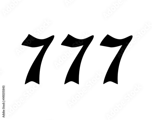 Vector isolated 777 angel number gothic font stencil shape contour colorless black and white outline silhouette shadow shape stencil solid black