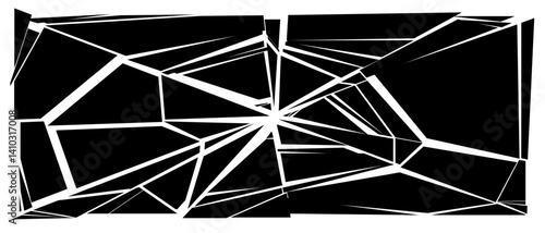 Broken glass bg radial cracks shards silhouette, Rectangle screen decay grunge texture, Vector illustration.