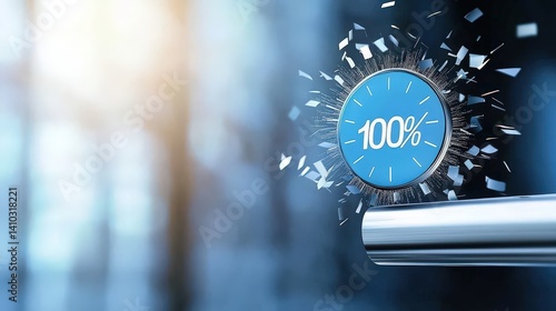 Deliverables concept. Dynamic representation of achieving 100% performance or success.